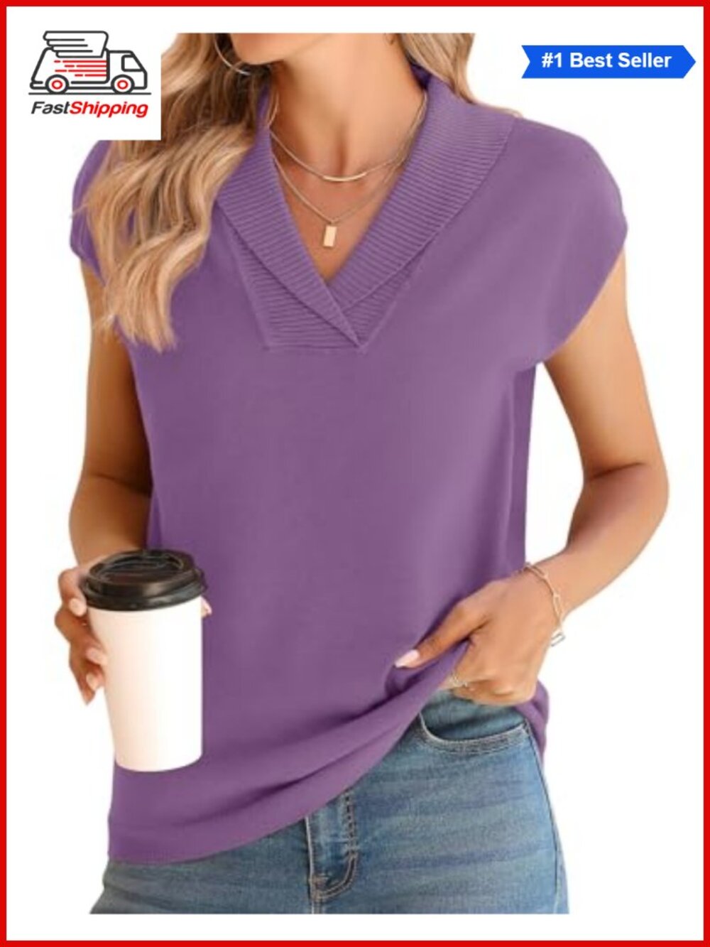 ✨Ivicoer Sweater Vest V-Neck Knitted Cap Sleeve Pullover Dressy Casual Summer